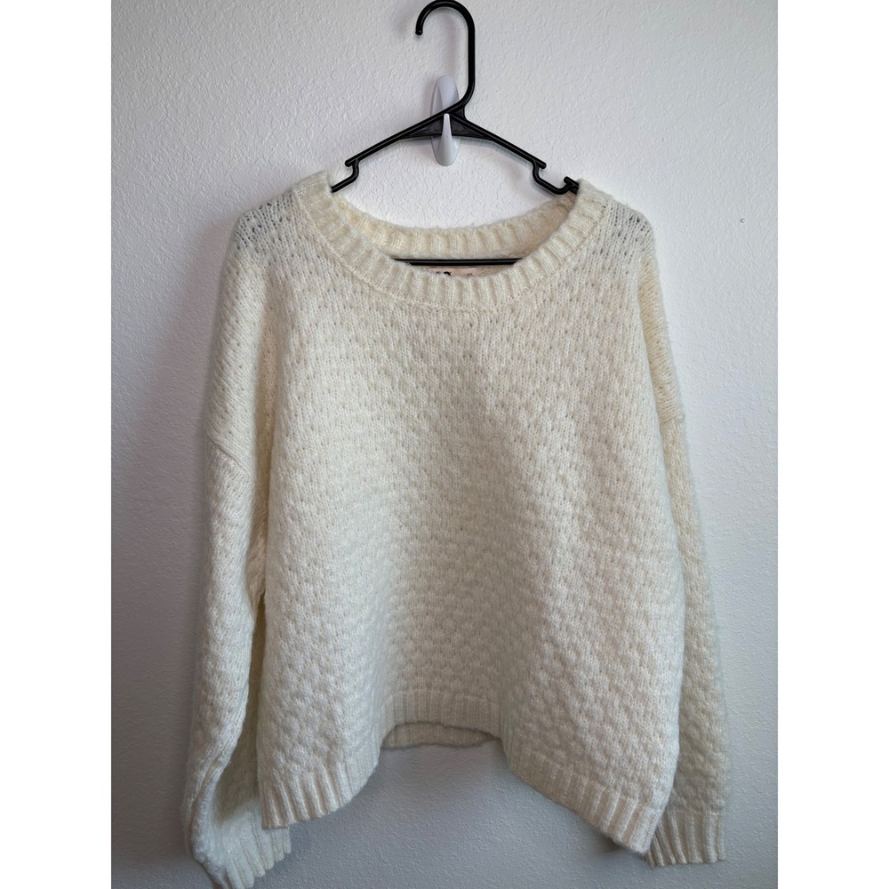 SO Women Cream White Textured Knit Oversized Pullover Sweater XXL NWT